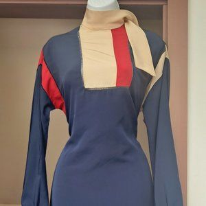 Vintage Navy Blue & Red Color Block DALANI II Dress Size S/M